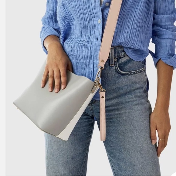 Bucket Bag White Gray & Pink Shoulder Bag by Summer & Rose Crossbody Purse - Picture 2 of 11